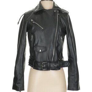 Zara Faux Leather Biker Jacket – Black – Size Small – Brand New